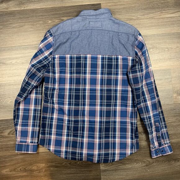 Express Shirt Mens XL Chambray Plaid Western Snap Red White Blue Cowboy Preppy - Picture 6 of 6